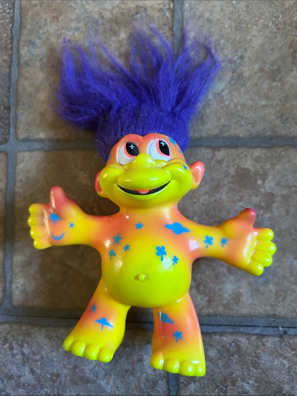 Purple-Haired Neon Yellow Kids Troll Toy - Brand Unspecified